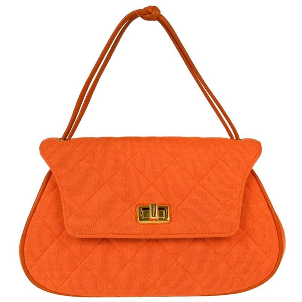 Chanel Shopping Quilted Knit Pluto Glitter Orange Cloth Handbag
